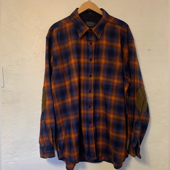 PENDLETON TRAIL HERITAGE L/S BUTTON WOOL FLANNEL MENS XXL NAVY ORANGE NWOT - Picture 1 of 7